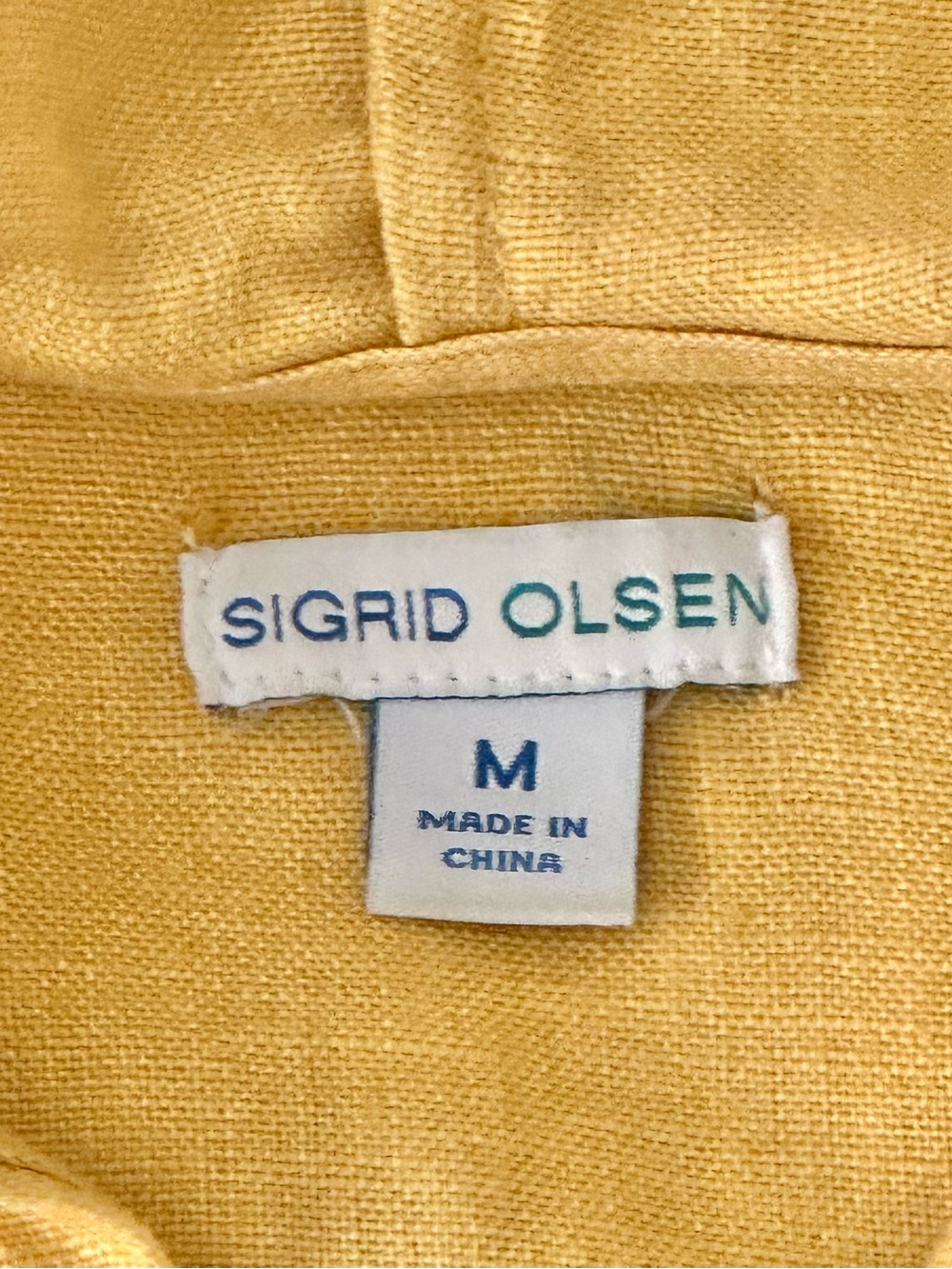 Sigrid Olsen 100% Linen Hooded Jacket Med Mustard Yellow Lagenlook Coastal - Picture 6 of 8